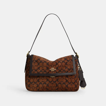 Coach Etta Flap Bag Signature Chenille Gold/Truffle