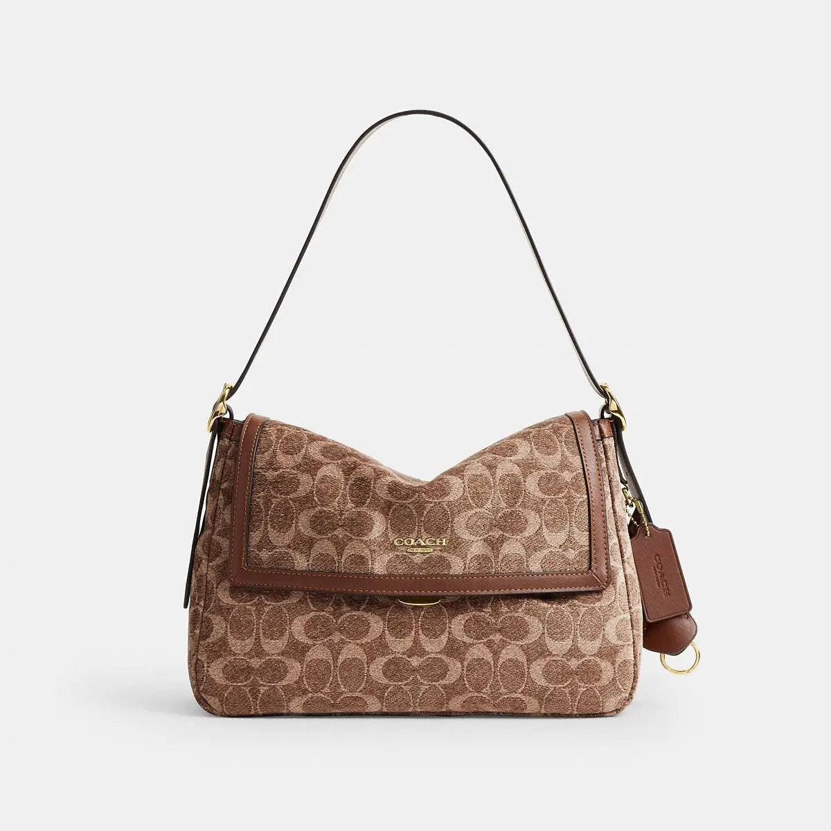 Coach Etta Flap Bag Signature Chenille Gold/Light Khaki/Vintage Brown