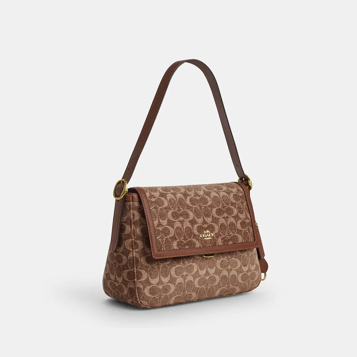 Coach Etta Flap Bag Signature Chenille Gold/Light Khaki/Vintage Brown