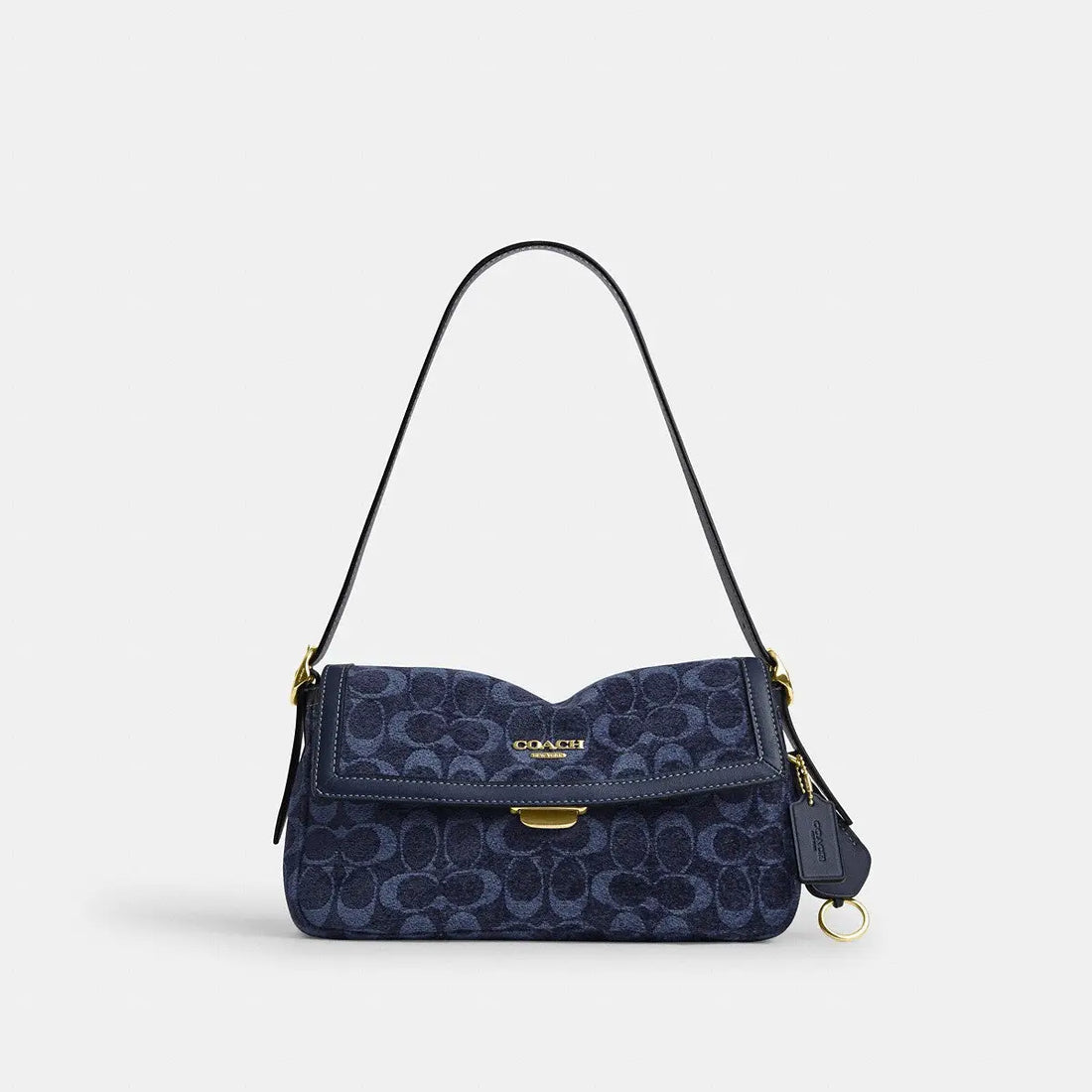 Coach Etta Small Flap Shoulder Bag Chenille Gold/Navy