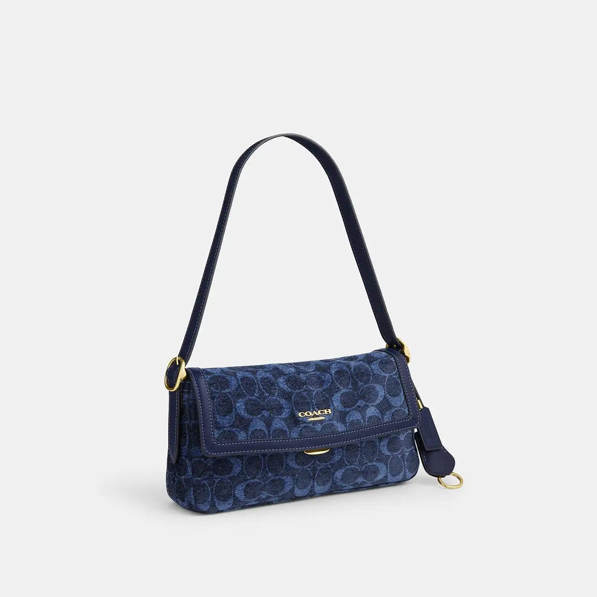 Coach Etta Small Flap Shoulder Bag Chenille Gold/Navy