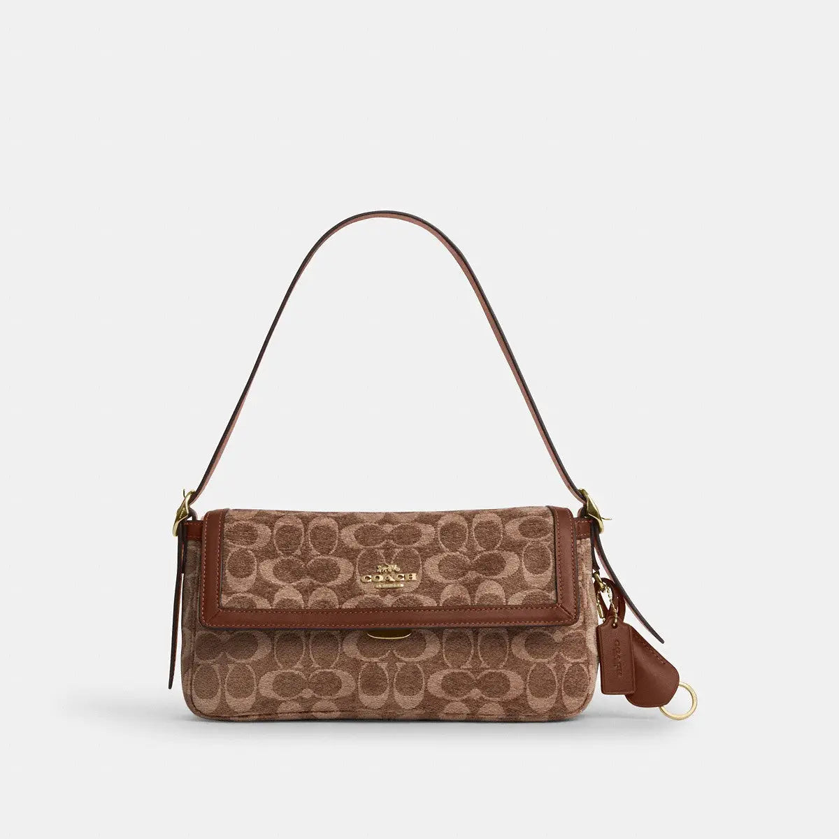 Coach Etta Small Flap Shoulder Bag Chenille Gold/Light Khaki/Vintage Brown