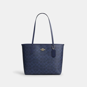 Coach Medium City Tote Signature Canvas Gold/Navy