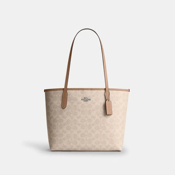 Coach Medium City Tote Signature Canvas Silver/Sand/Taupe