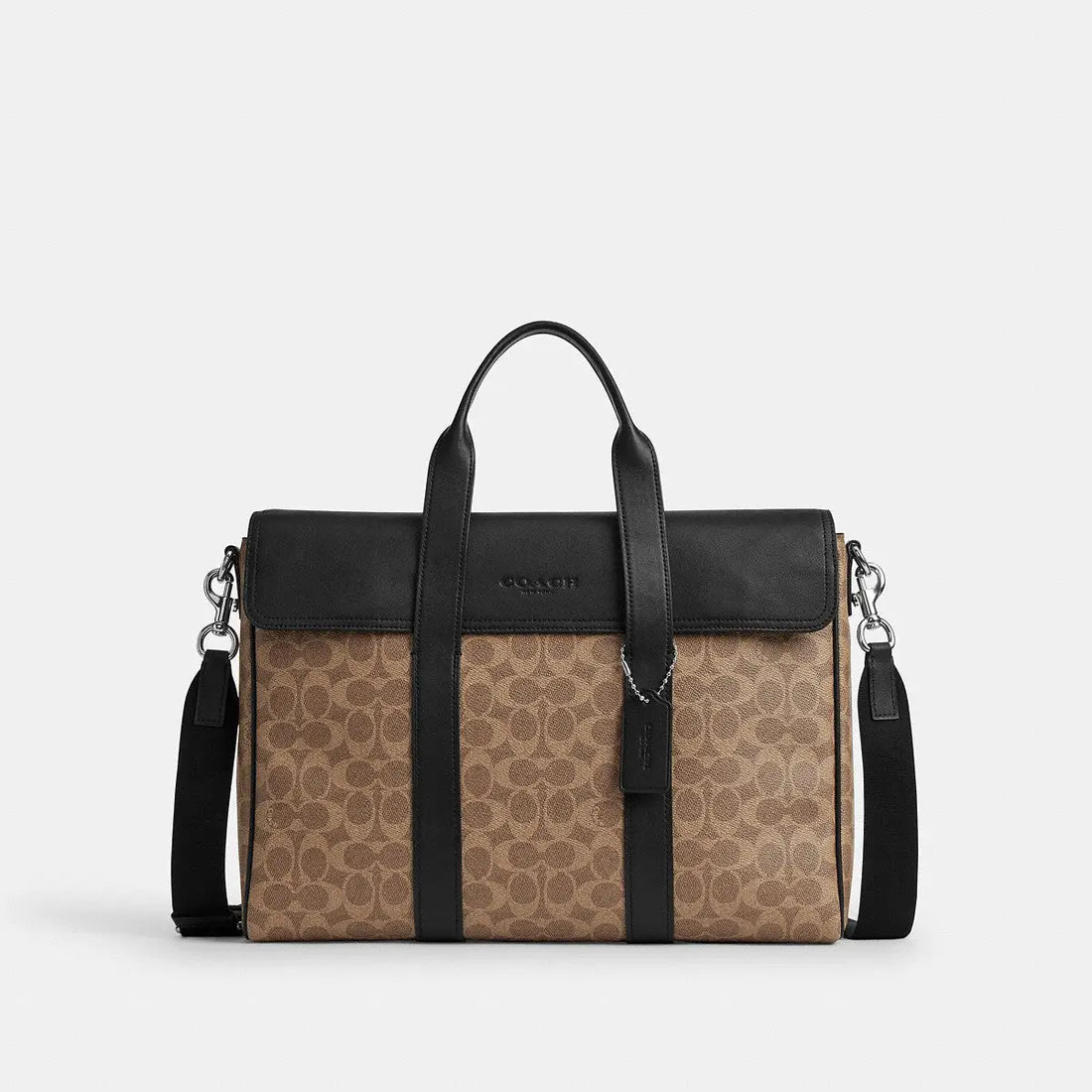 Coach Sullivan Portfolio Brief Signature Canvas Silver/Tan Black