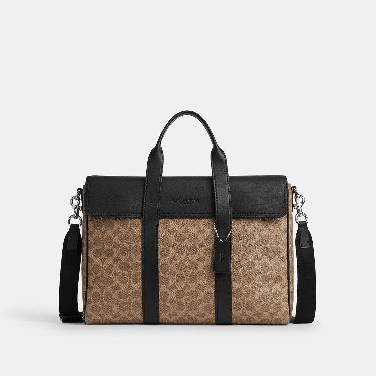 Coach Sullivan Portfolio Brief Signature Canvas Silver/Tan Black