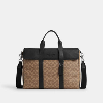 Coach Sullivan Portfolio Brief Signature Canvas Silver/Tan Black