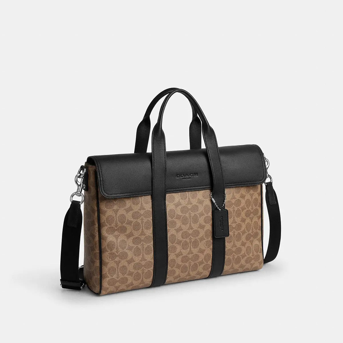 Coach Sullivan Portfolio Brief Signature Canvas Silver/Tan Black