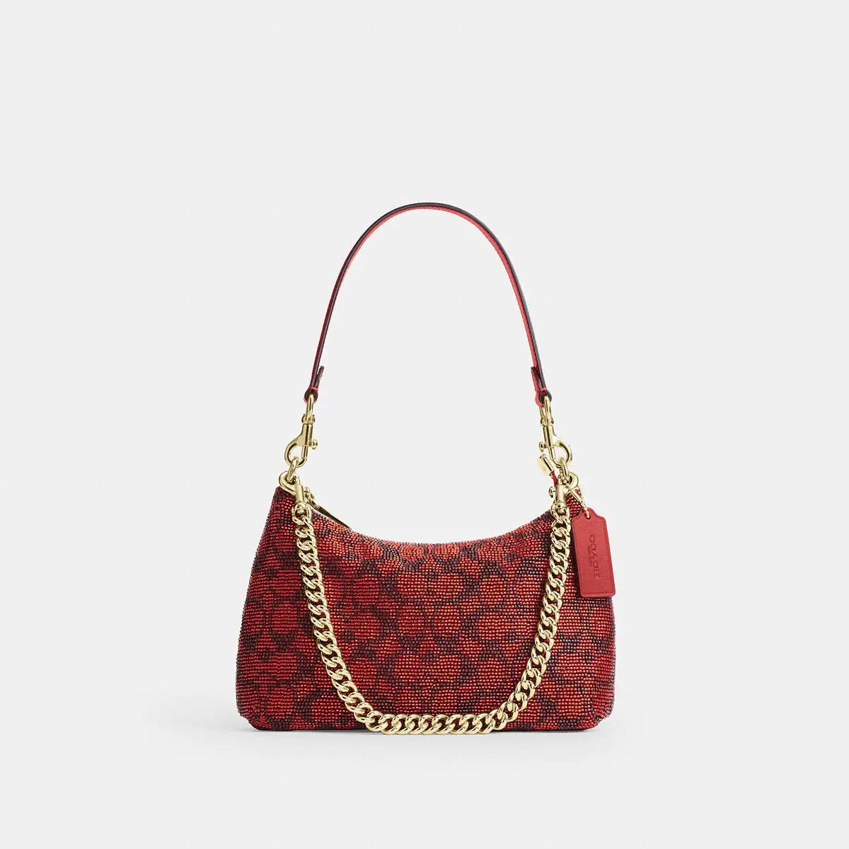 Coach Teri Shoulder Bag Beaded Satin Gold/Crimson