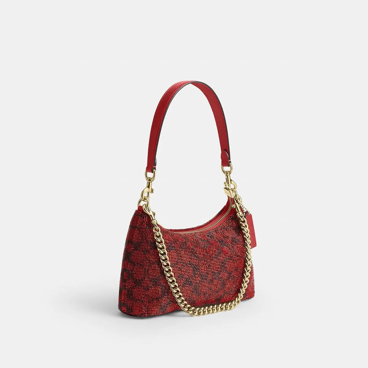 Coach Teri Shoulder Bag Beaded Satin Gold/Crimson
