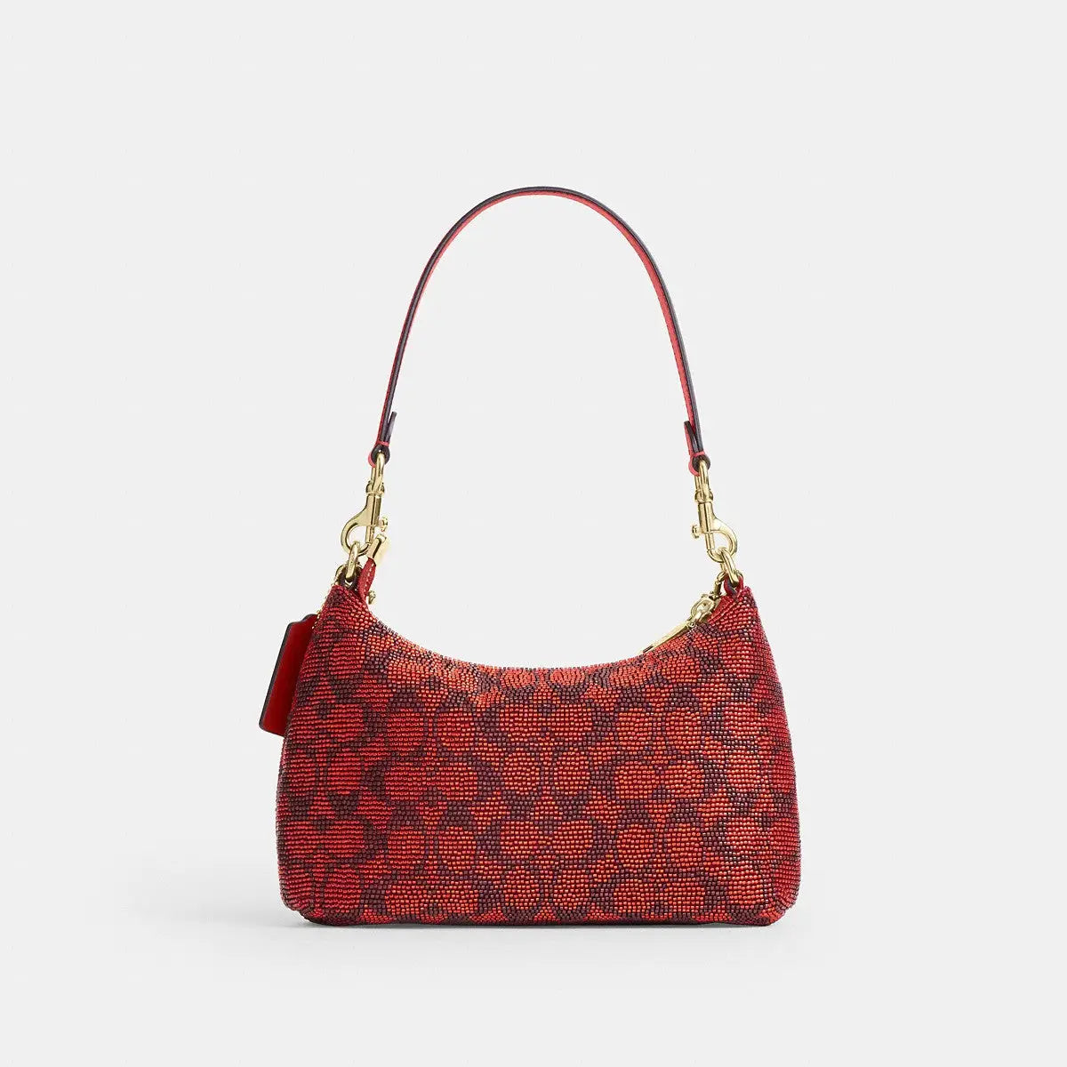 Coach Teri Shoulder Bag Beaded Satin Gold/Crimson