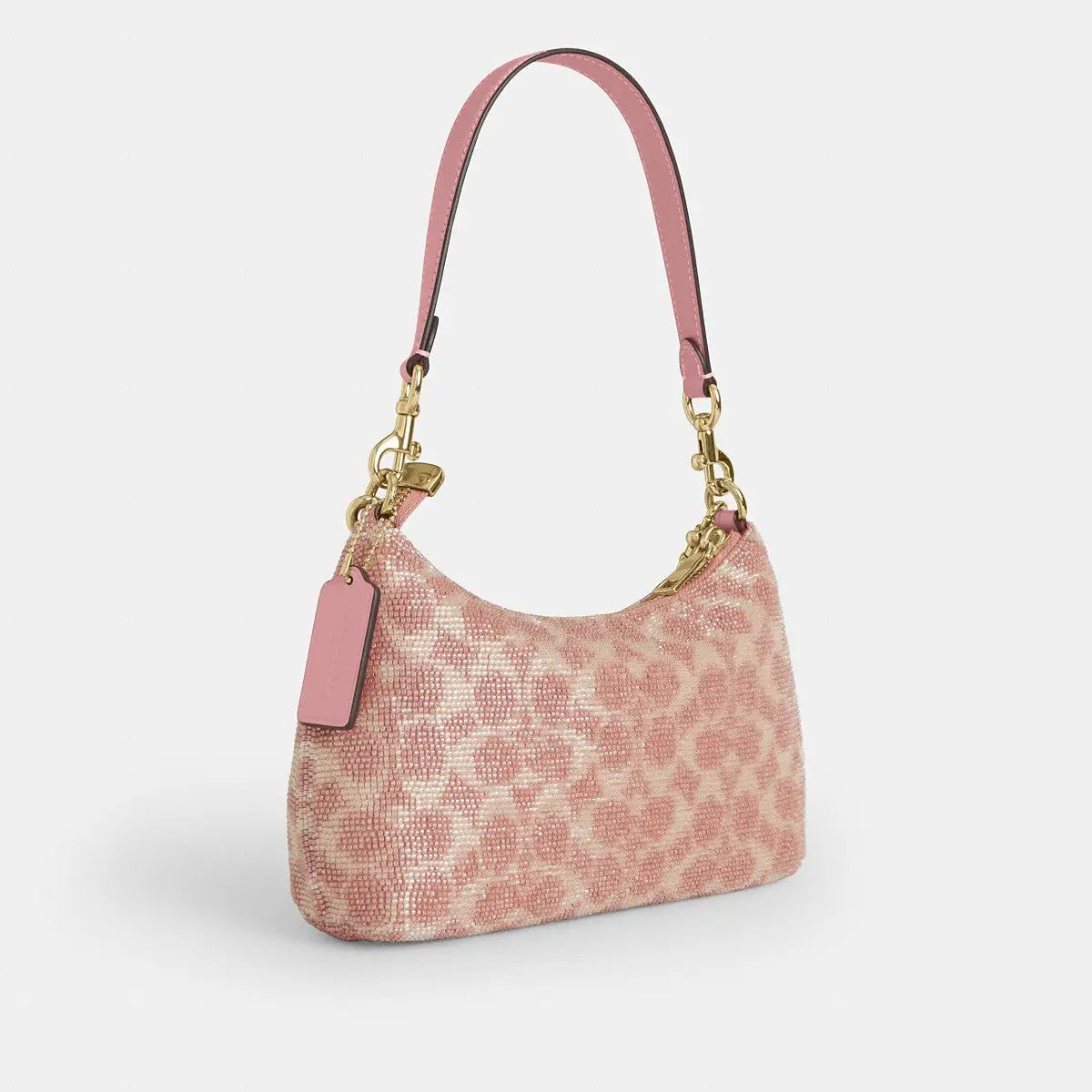 Coach Teri Shoulder Bag Beaded Satin Gold/Pink
