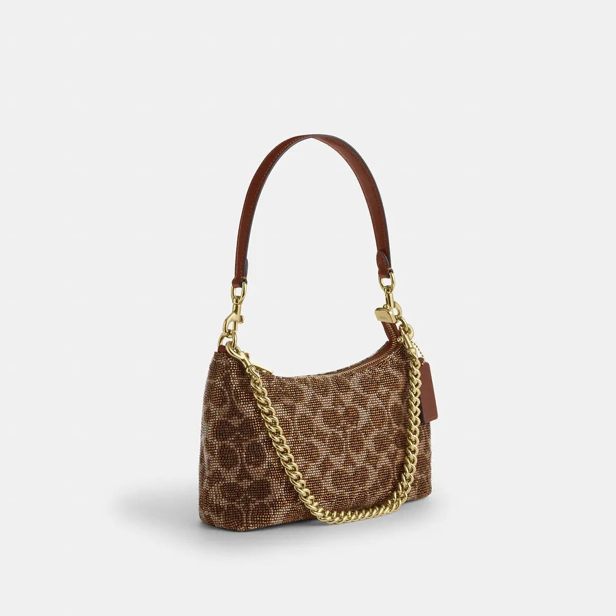 Coach Teri Shoulder Bag Beaded Satin Gold/Tan