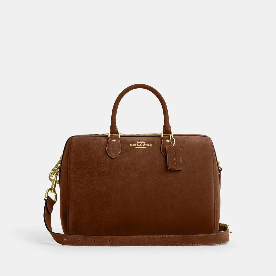 Coach Rowan Large Satchel Bag Suede Gold/Warm Brown