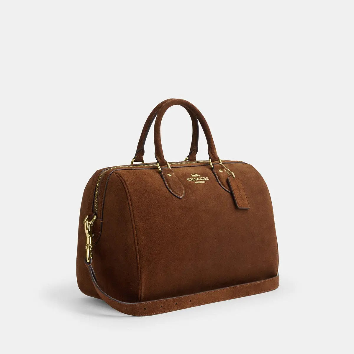 Coach Rowan Large Satchel Bag Suede Gold/Warm Brown