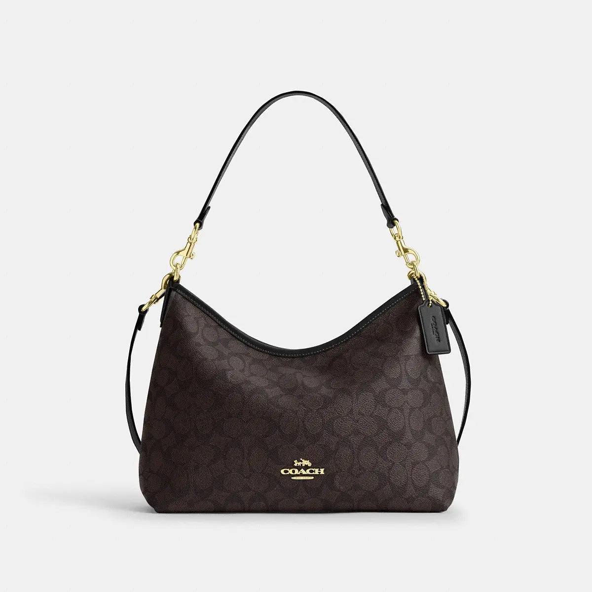 Coach Laurel Shoulder Bag Signature Canvas Gold/Walnut/Black