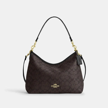 Coach Laurel Shoulder Bag Signature Canvas Gold/Walnut/Black