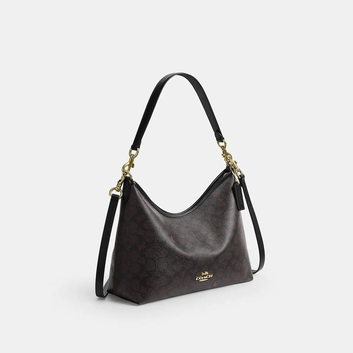 Coach Laurel Shoulder Bag Signature Canvas Gold/Walnut/Black