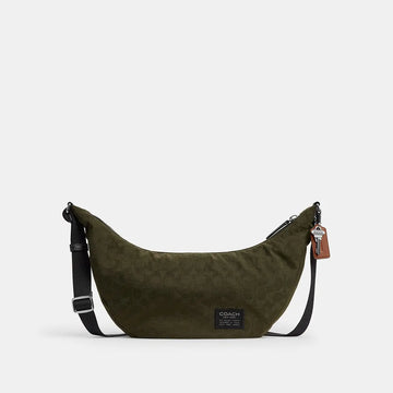 Coach Leon Sling Bag Signature Nylon Jacquard Dark Moss