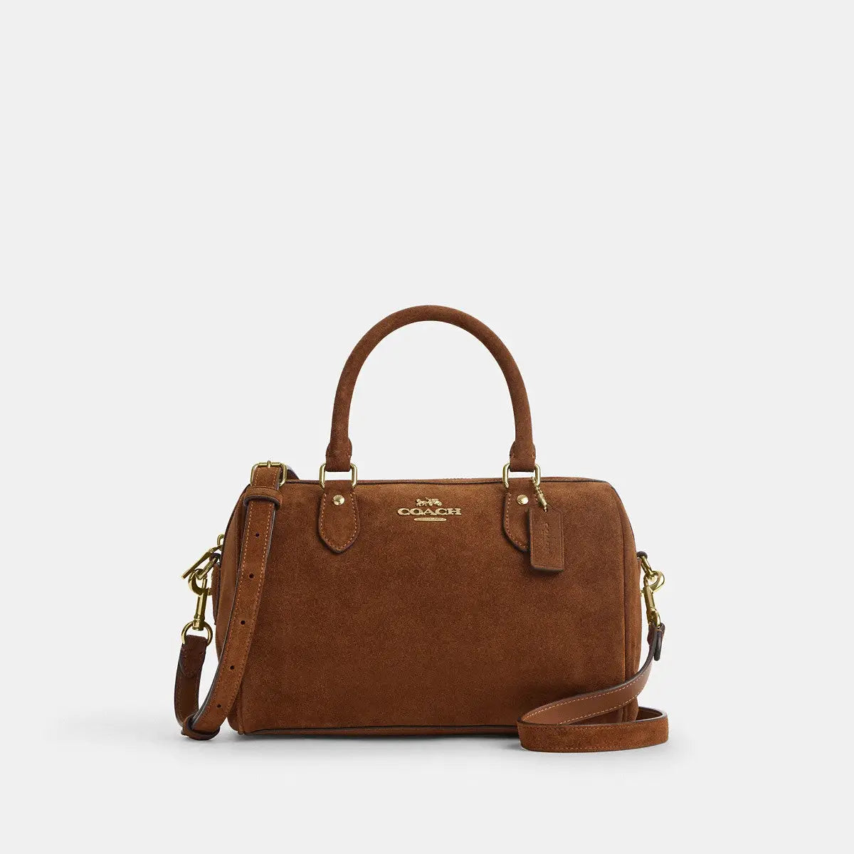 Coach Rowan Satchel Bag Suede Gold/Warm Brown
