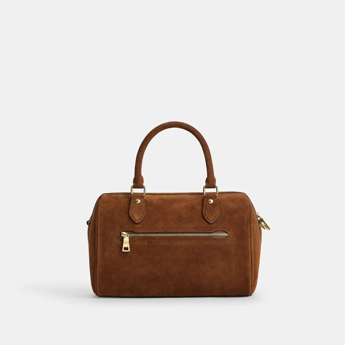Coach Rowan Satchel Bag Suede Gold/Warm Brown
