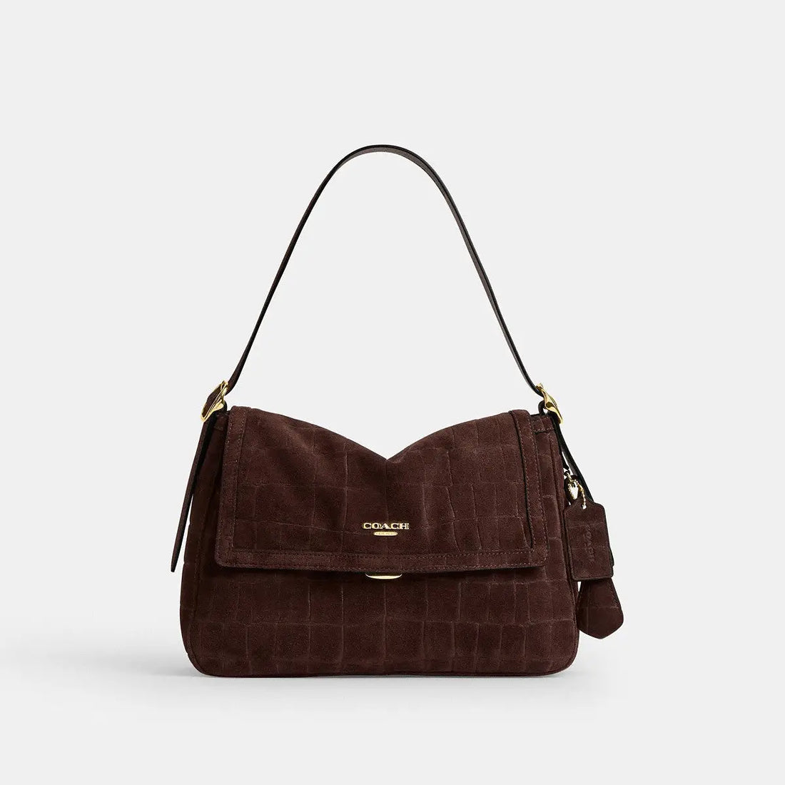 Coach Etta Flap Shoulder Bag Croc Suede Gold/Maple