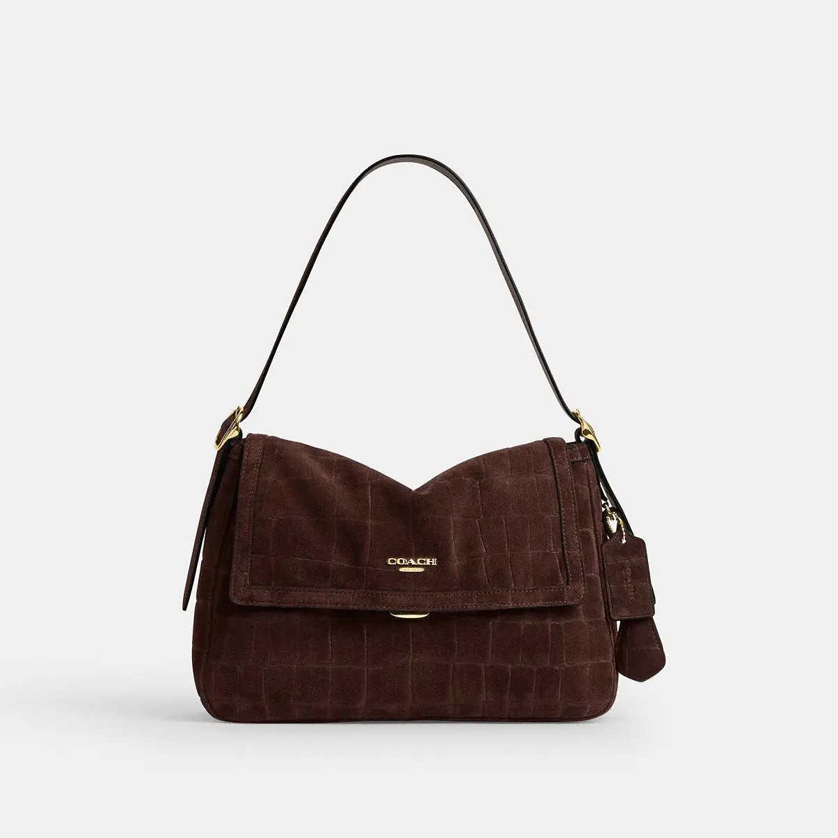 Coach Etta Flap Shoulder Bag Croc Suede Gold/Maple