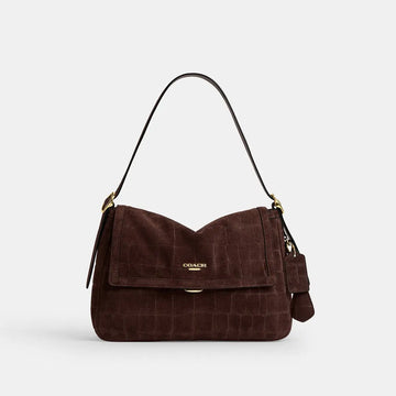 Coach Etta Flap Shoulder Bag Croc Suede Gold/Maple