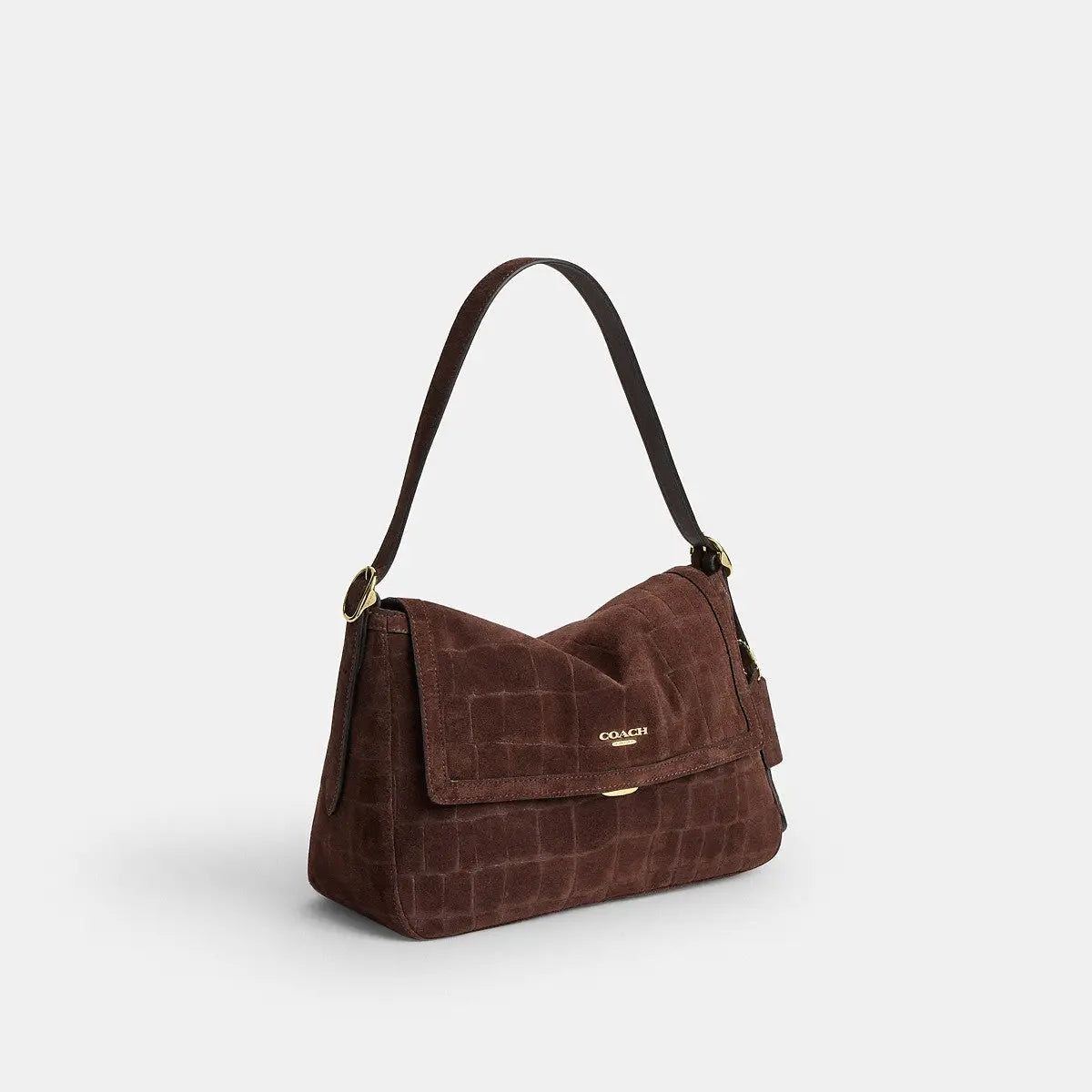 Coach Etta Flap Shoulder Bag Croc Suede Gold/Maple