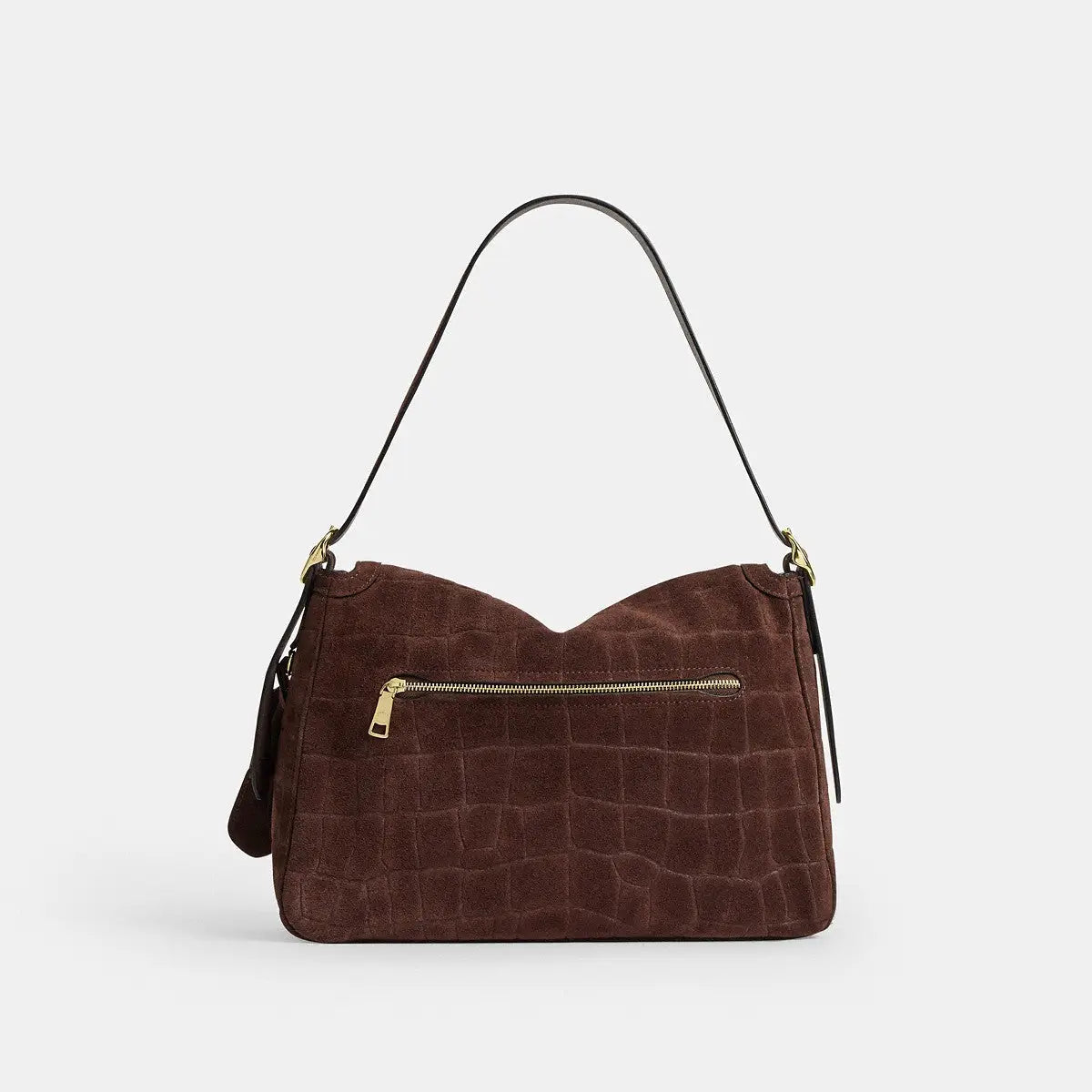 Coach Etta Flap Shoulder Bag Croc Suede Gold/Maple