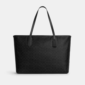 Coach City Tote Bag 47 Signature Cotton Matte Black/Black