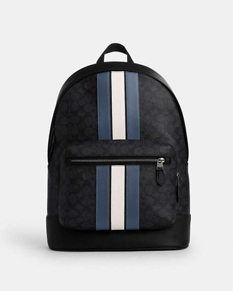 West Backpack In Signature Canvas With Varsity Stripe